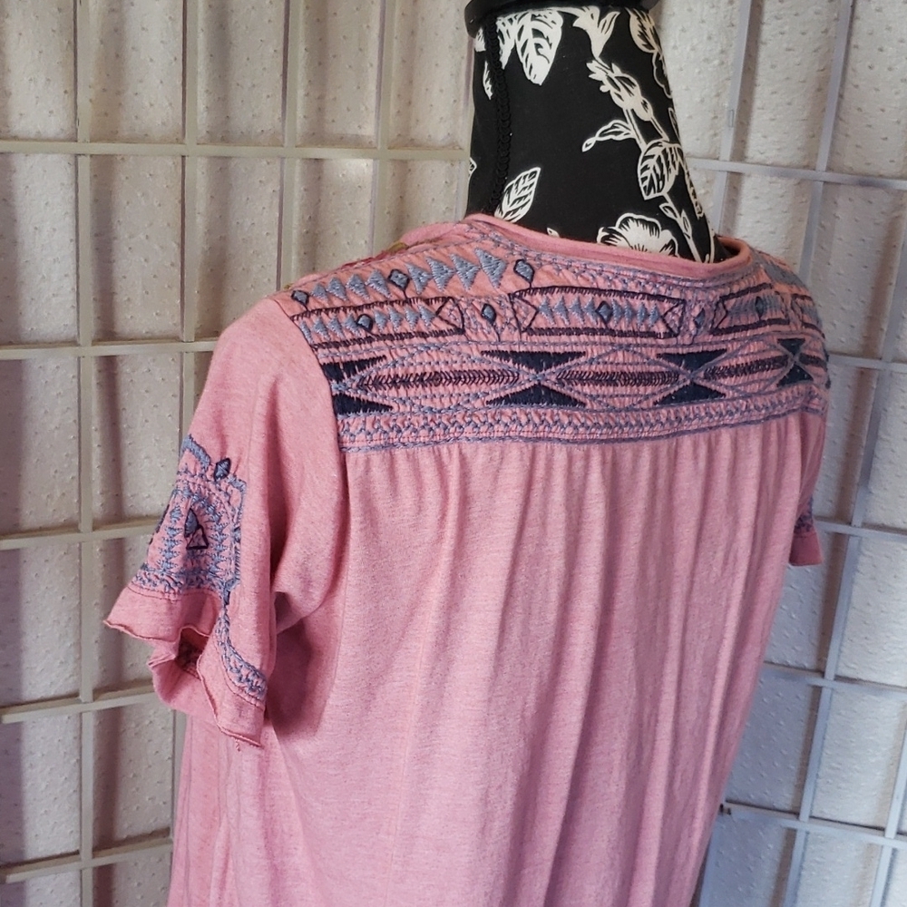 Pink embroidery short sleeves knee length tunic  dress - Picture 6 of 6
